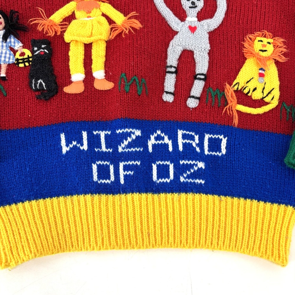 Harlequin Designs Wizard of Oz embroidered sweater Child Size 4 VTG 80s Rare 3D - Picture 4 of 7
